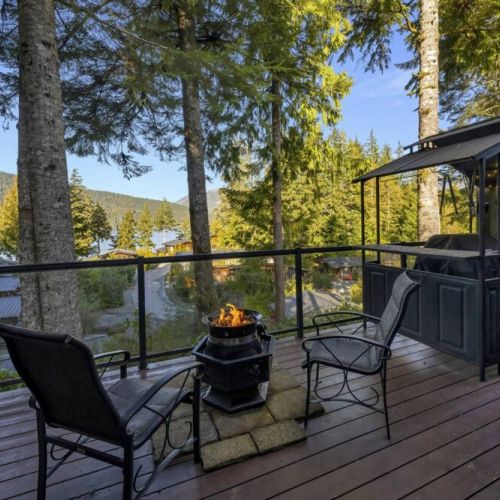 Propane fire pit and the covered BBQ area