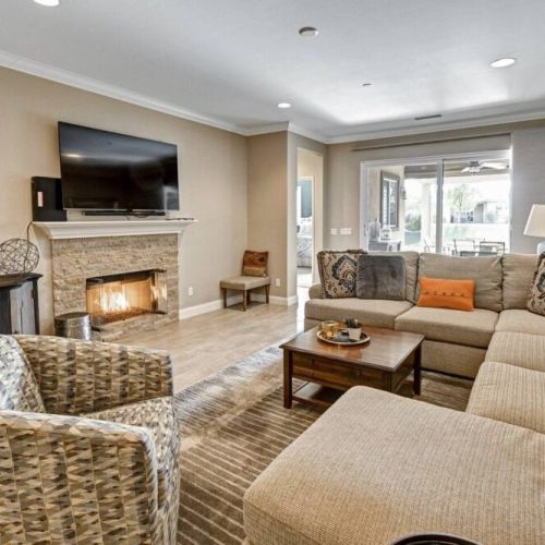 Living Room, Fireplace and Entrance to Back Patio