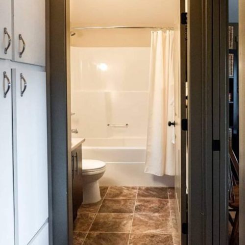 Hallway closets and bathroom