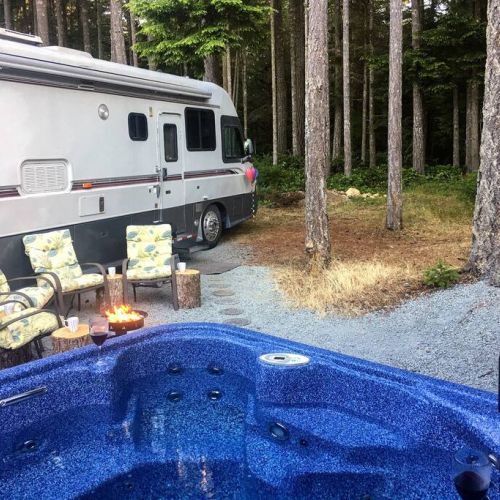 Your own secluded, private Hot Tub and seating area, with gas fire pit